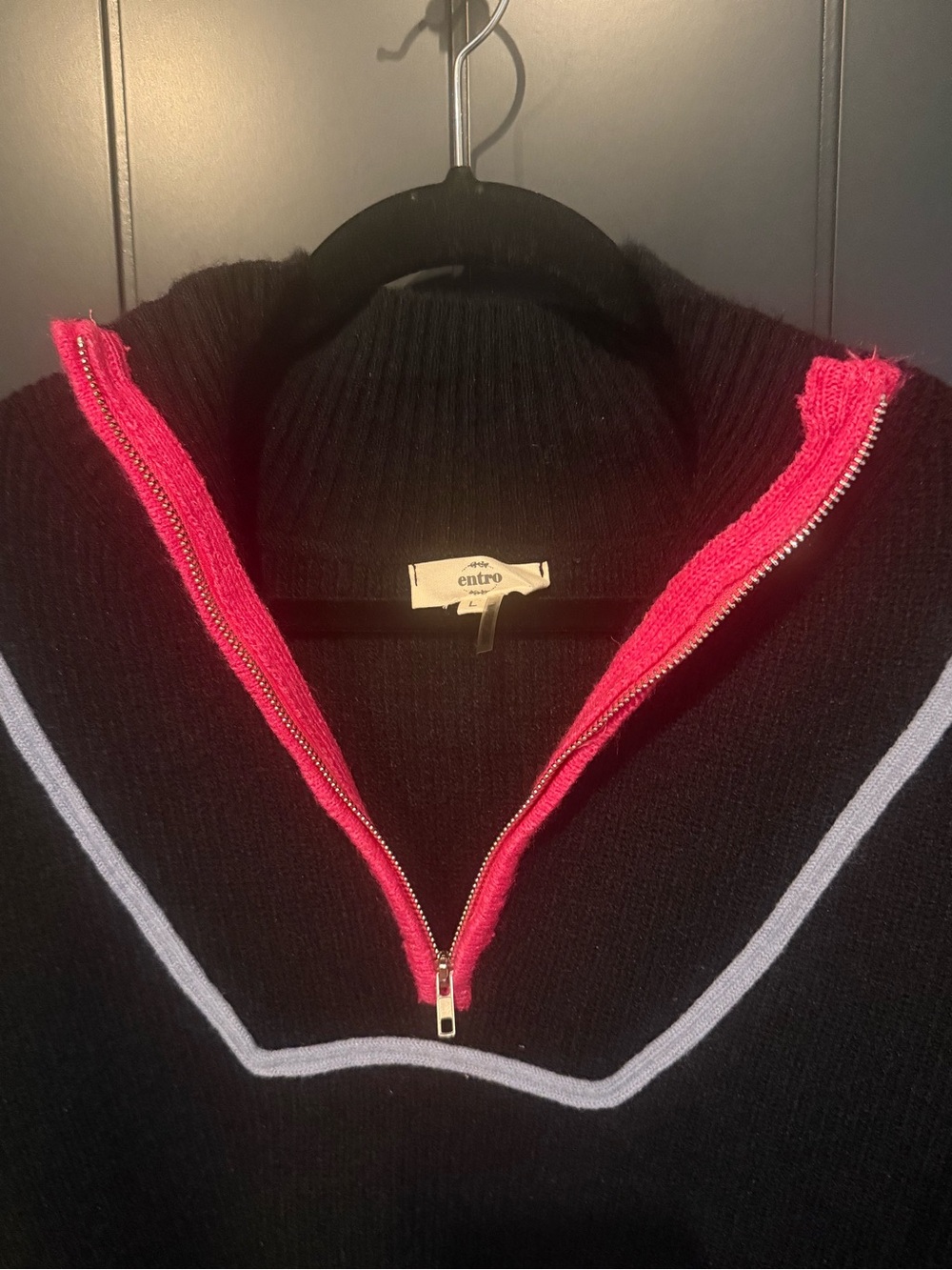 🎨 Entro Women’s Black Knit Contrast Trim Quarter Zip Sweater - Size L - Picture 9 of 11